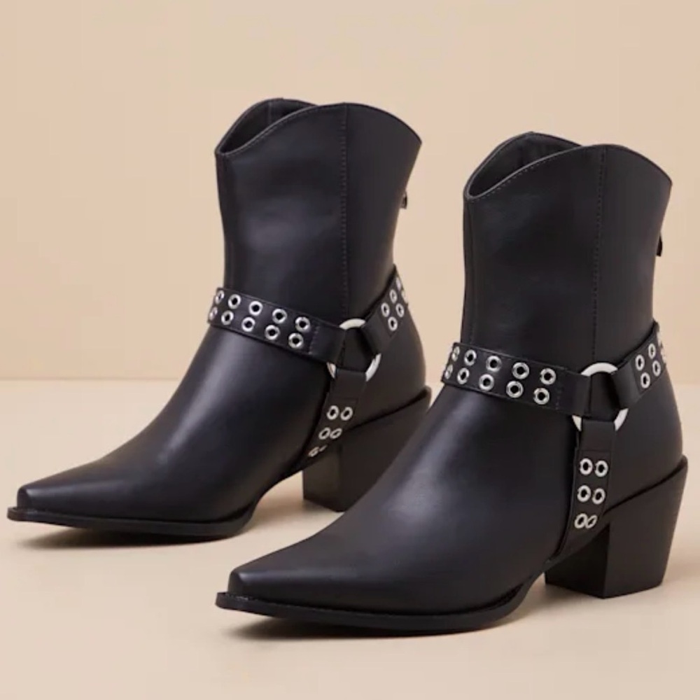 Lulu's Black Ankle Boots with Silver Detailing